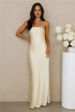 The Wexalora Strapless Satin Maxi Dress Yellow - Image 2