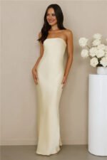 The Wexalora Strapless Satin Maxi Dress Yellow - Image 3