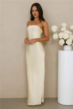 The Wexalora Strapless Satin Maxi Dress Yellow - Image 4
