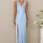 The Loretta Cowl Satin Maxi Dress Blue