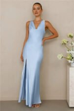 The Loretta Cowl Satin Maxi Dress Blue - Image 2