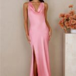 The Loretta Cowl Satin Maxi Dress Pink
