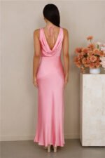 The Loretta Cowl Satin Maxi Dress Pink - Image 10