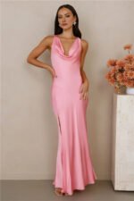 The Loretta Cowl Satin Maxi Dress Pink - Image 2