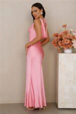 The Loretta Cowl Satin Maxi Dress Pink - Image 7