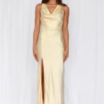 The Loretta Cowl Satin Maxi Dress Yellow