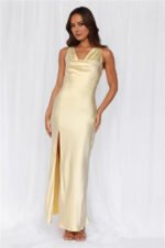 The Loretta Cowl Satin Maxi Dress Yellow - Image 4