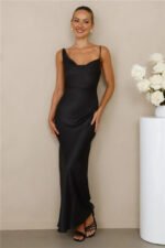 The Wexalora Cowl Satin Maxi Dress Black - Image 3