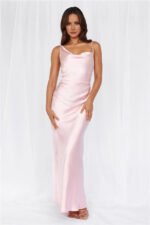The Wexalora Cowl Satin Maxi Dress Pink - Image 2