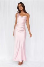 The Wexalora Cowl Satin Maxi Dress Pink - Image 3