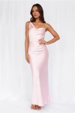 The Wexalora Cowl Satin Maxi Dress Pink - Image 4