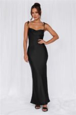 The Penelope Cowl Satin Maxi Dress Black - Image 2