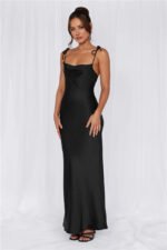 The Penelope Cowl Satin Maxi Dress Black - Image 3