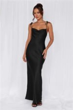 The Penelope Cowl Satin Maxi Dress Black - Image 4