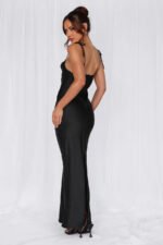 The Penelope Cowl Satin Maxi Dress Black - Image 5