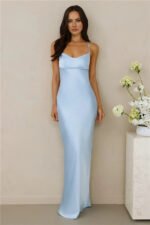 The Samara Satin Maxi Dress Blue - Image 4