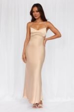 The Samara Satin Maxi Dress Champagne - Image 4