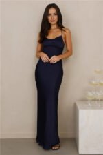 The Samara Satin Maxi Dress Navy - Image 5