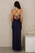 The Samara Satin Maxi Dress Navy - Image 9