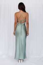 The Samara Satin Maxi Dress Sage - Image 11