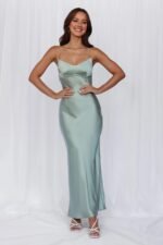 The Samara Satin Maxi Dress Sage - Image 3