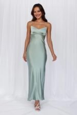The Samara Satin Maxi Dress Sage - Image 4