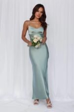 The Samara Satin Maxi Dress Sage - Image 6