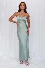 The Samara Satin Maxi Dress Sage - Image 7