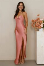 The Sophia Satin Maxi Dress Pink - Image 2