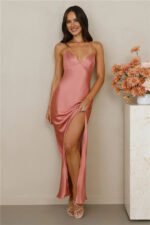 The Sophia Satin Maxi Dress Pink - Image 3