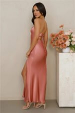 The Sophia Satin Maxi Dress Pink - Image 6