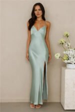 The Sophia Satin Maxi Dress Sage - Image 3