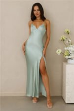 The Sophia Satin Maxi Dress Sage - Image 4