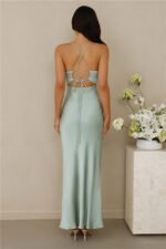 The Sophia Satin Maxi Dress Sage - Image 8