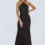 The Sparkling Muse Sequin Halter Maxi Dress Black