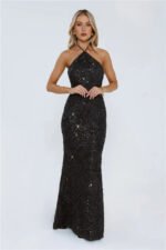 The Sparkling Muse Sequin Halter Maxi Dress Black - Image 2