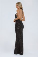 The Sparkling Muse Sequin Halter Maxi Dress Black - Image 4