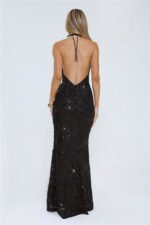 The Sparkling Muse Sequin Halter Maxi Dress Black - Image 5
