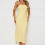 Tropical Tango Strapless Midi Dress Yellow