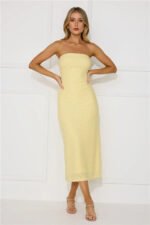 Tropical Tango Strapless Midi Dress Yellow - Image 2