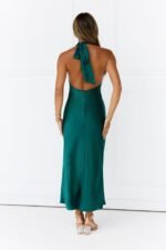 Twilight Glow Satin Halter Midi Dress Green - Image 5