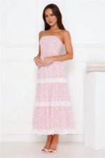 Under Palm Trees Strapless Midi Dress Pink