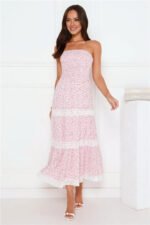 Under Palm Trees Strapless Midi Dress Pink - Image 3