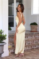 Unknown Beauty Satin Midi Dress Yellow - Image 8