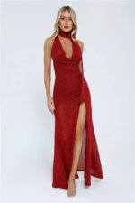 Wildflower Way Knit Sequin Maxi Dress Wine - Image 2