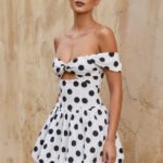 Polka Dot Off The Shoulder Bubble Mini Dress in White