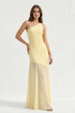 One Shoulder Sheath Open Back Maxi Dress in Yellow - Image 2