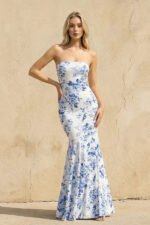 Floral Strapless Mermaid Prom Dress in Blue - Image 2