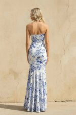 Floral Strapless Mermaid Prom Dress in Blue - Image 3