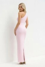 One Shoulder Ruched Sheath Maxi Dress in Blush - Image 4
